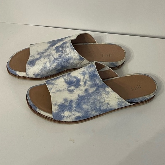 J. Jill Maya Leather Blue & White Cloudlike Pattern Upper w/ Foam Insole Slides - Picture 13 of 15